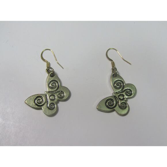 Yellow Butterfly Gold Tone Earrings Boho Cottagecore 1 3/4" Retro Dangly - Picture 2 of 3